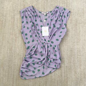 NWT Wayf Floral Faux Wrap Pleated Blouse Top XS